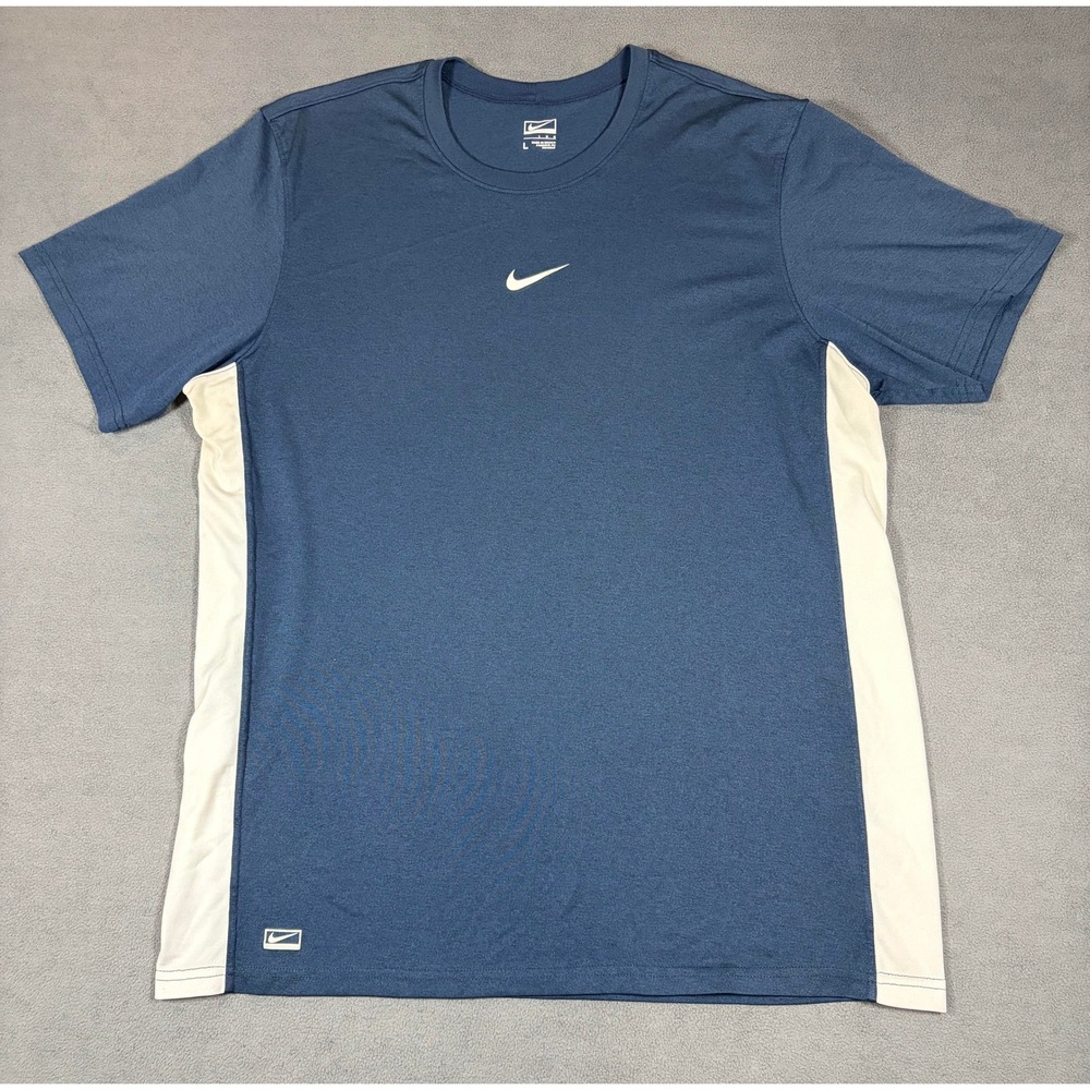 Nike Performance T-Shirt Mens Large Blue White Side Panels Swoosh